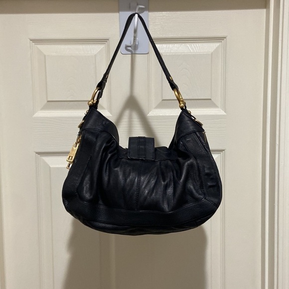 Steven Steve Madden Handbag Y2k Black Leather Turnlock Hobo Gp Metal - Picture 4 of 5